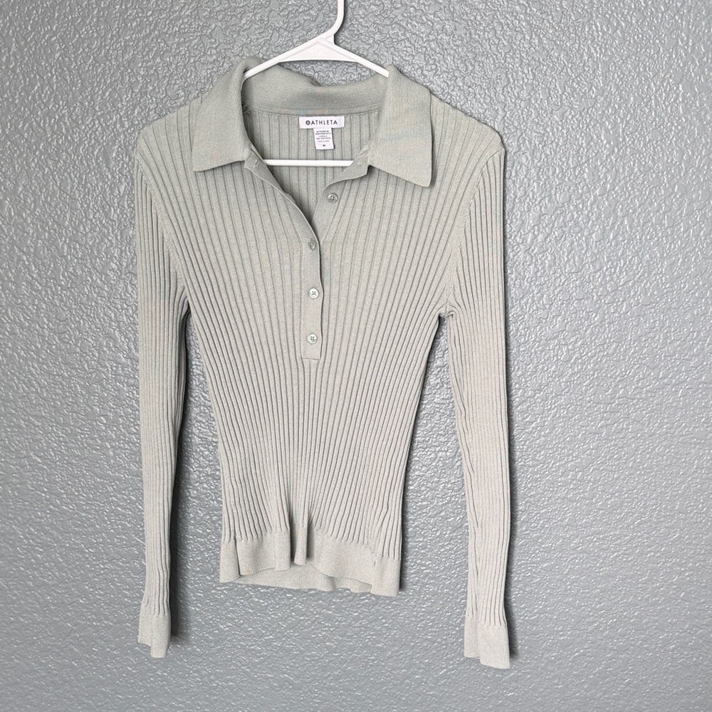 Athleta Women's Sweet Bay Henley Ribbed Button Down Shirt - Picture 3 of 11
